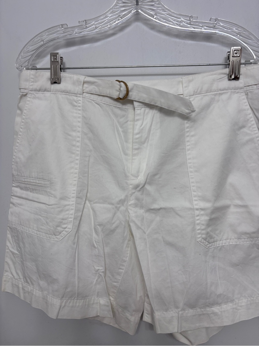 Lauren Ralph Lauren White Cotton Belted Pockets Shorts Size 8 34 waist 7 length